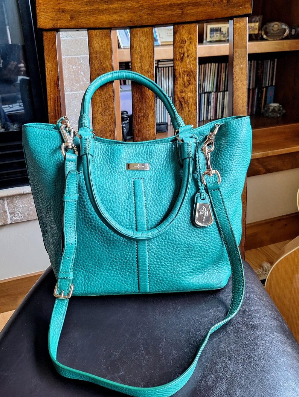 EUC Cole Haan Genuine Leather Rich Teal-Green Tote Bag with Crossbody Strap